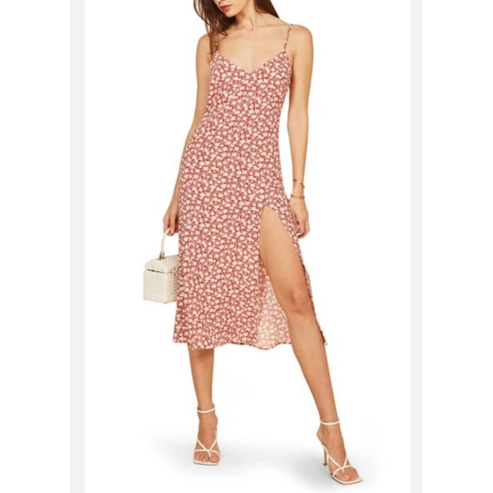 Reformation Crimini Slip Dress Red & White